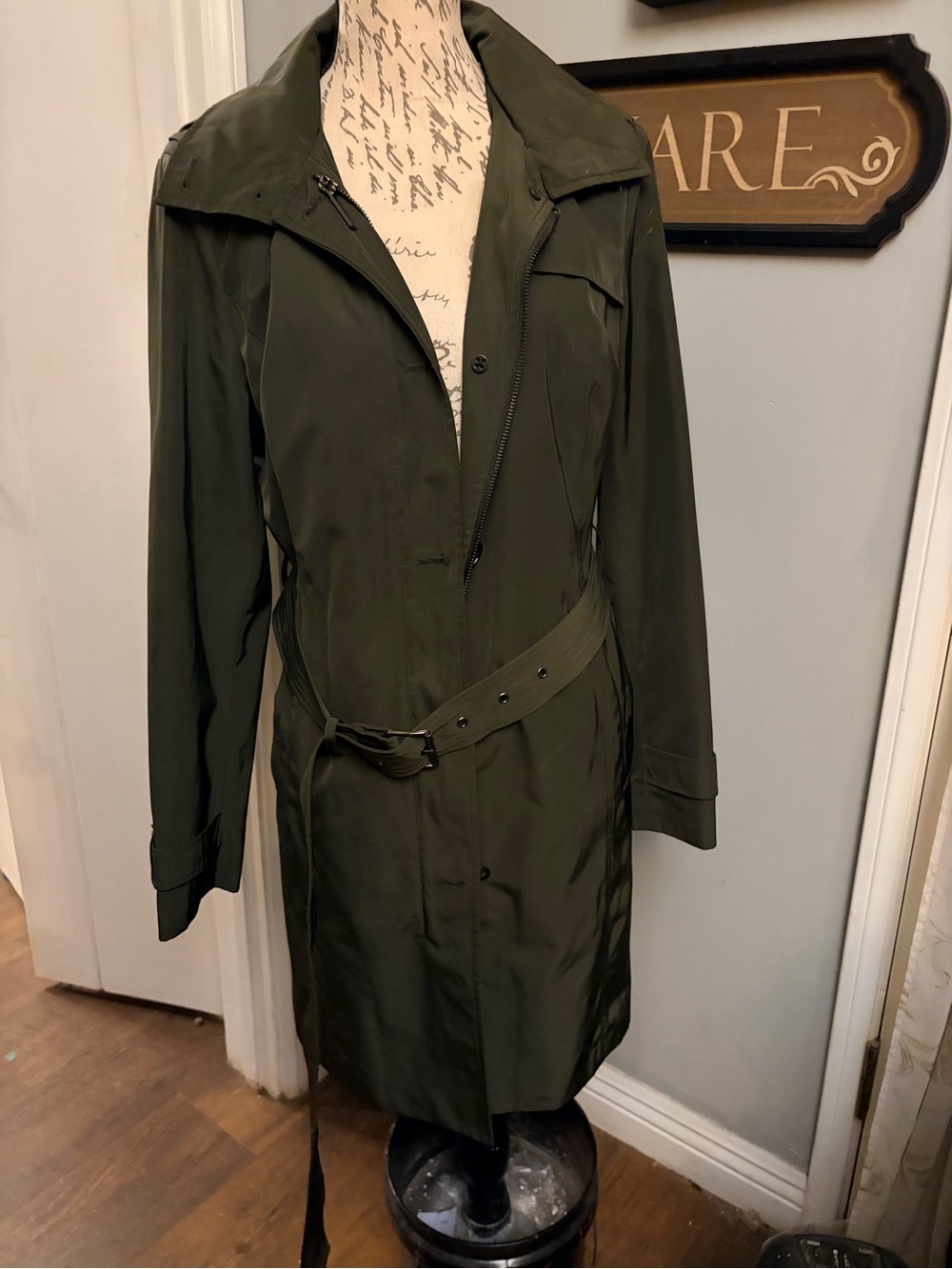 Michael Kors Dark Olive Trench Coat with Belt